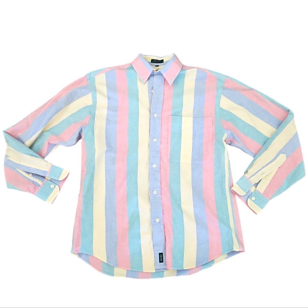 Izod Multi-Colored Stripe Color Block Button Down… - image 2